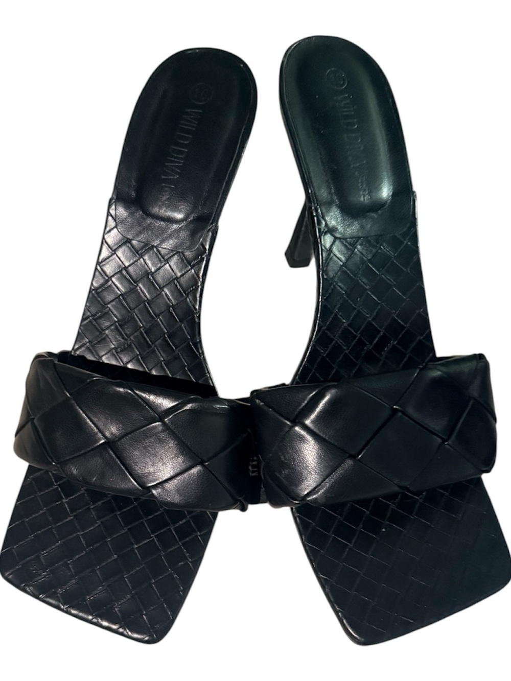 Wild Diva Black Woven Square-Toe Heeled Sandals